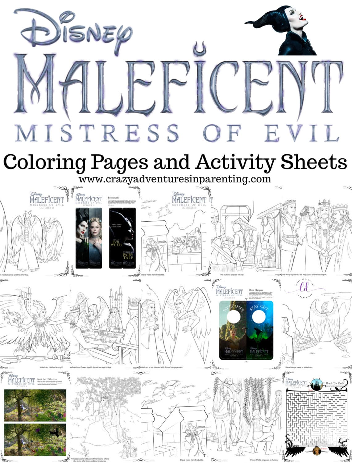 Maleficent Mistress of Evil Coloring Pages and Activity Sheets
