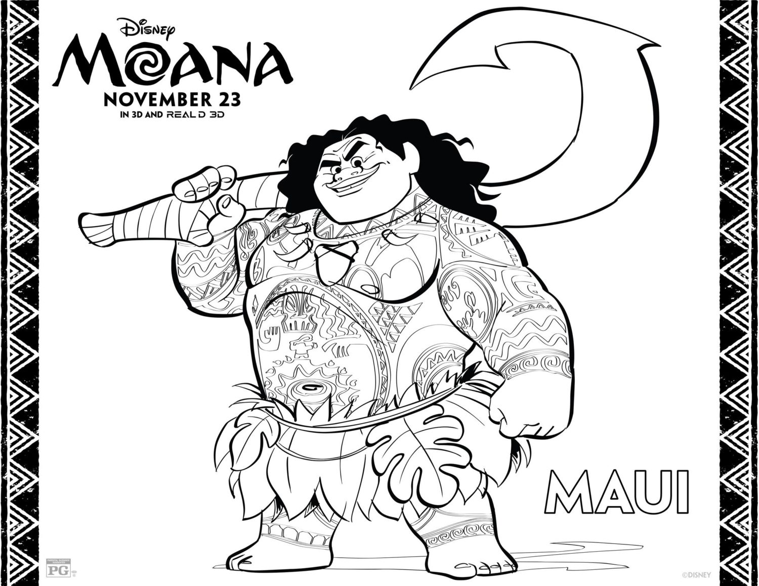 Moana Maui Coloring Pages and Activity Sheets