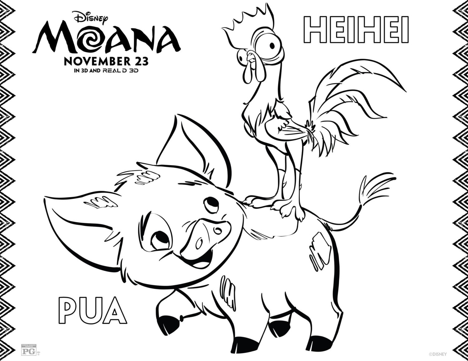 Moana Pua and Heihei Coloring Pages and Activity Sheets