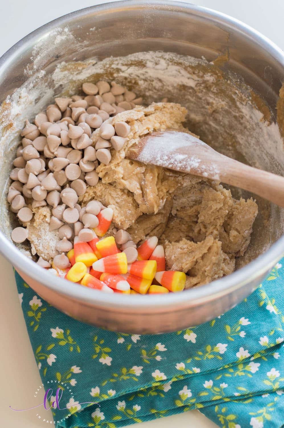 Fold Batter Gently to Make Candy Corn Peanut Butter Cookies