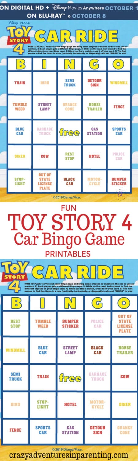 Fun Toy Story 4 Car Bingo Game Printables