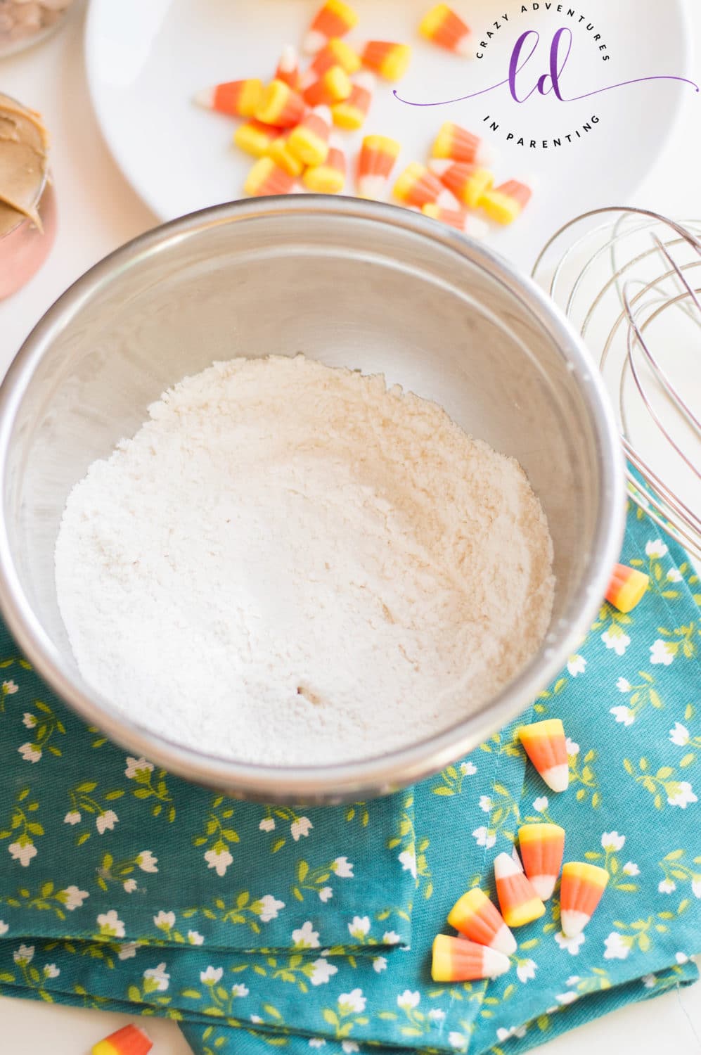 Sifted Dry Ingredients to Make Candy Corn Peanut Butter Cookies