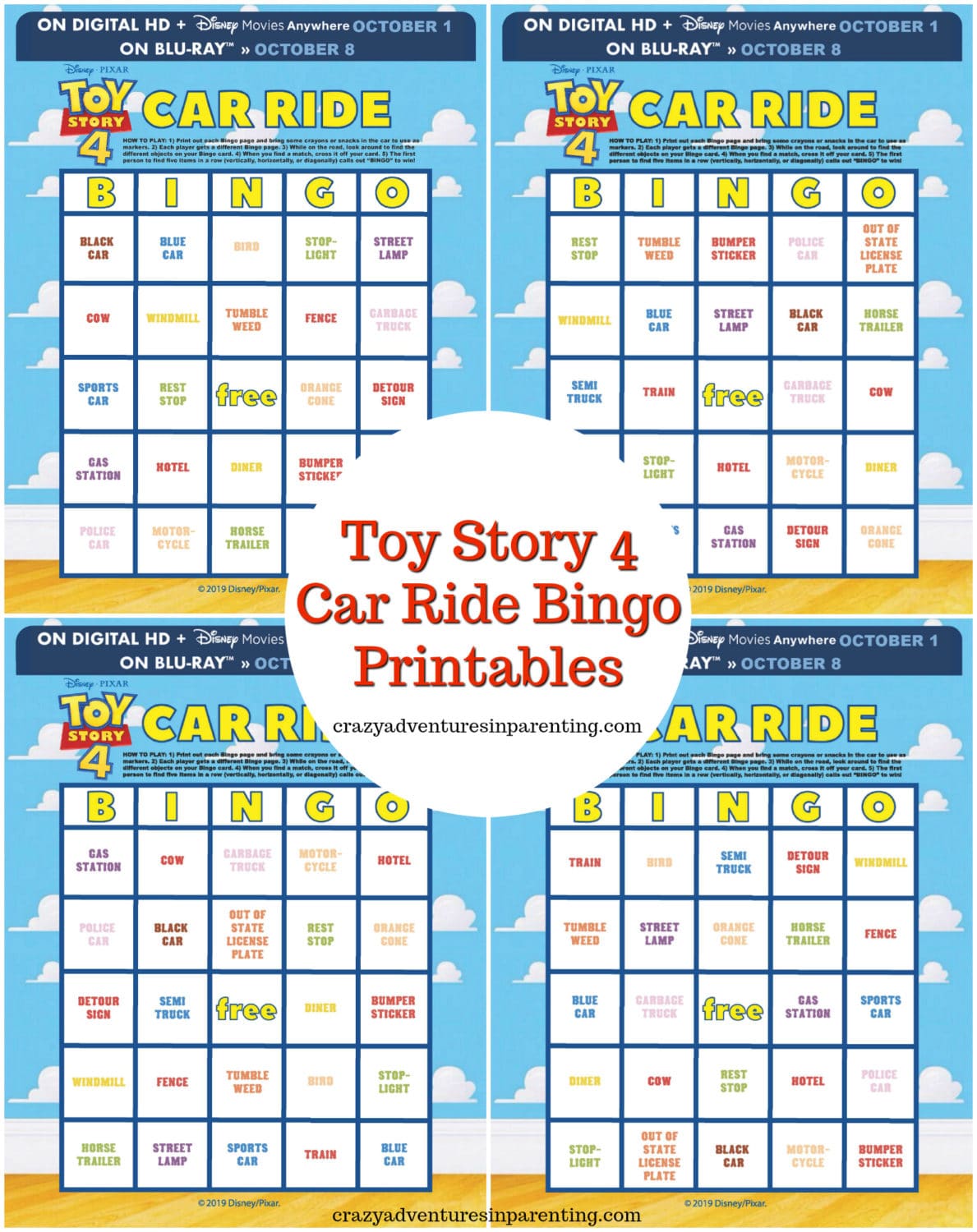 Toy Story 4 Printables Car Ride Bingo Crazy Adventures In Parenting