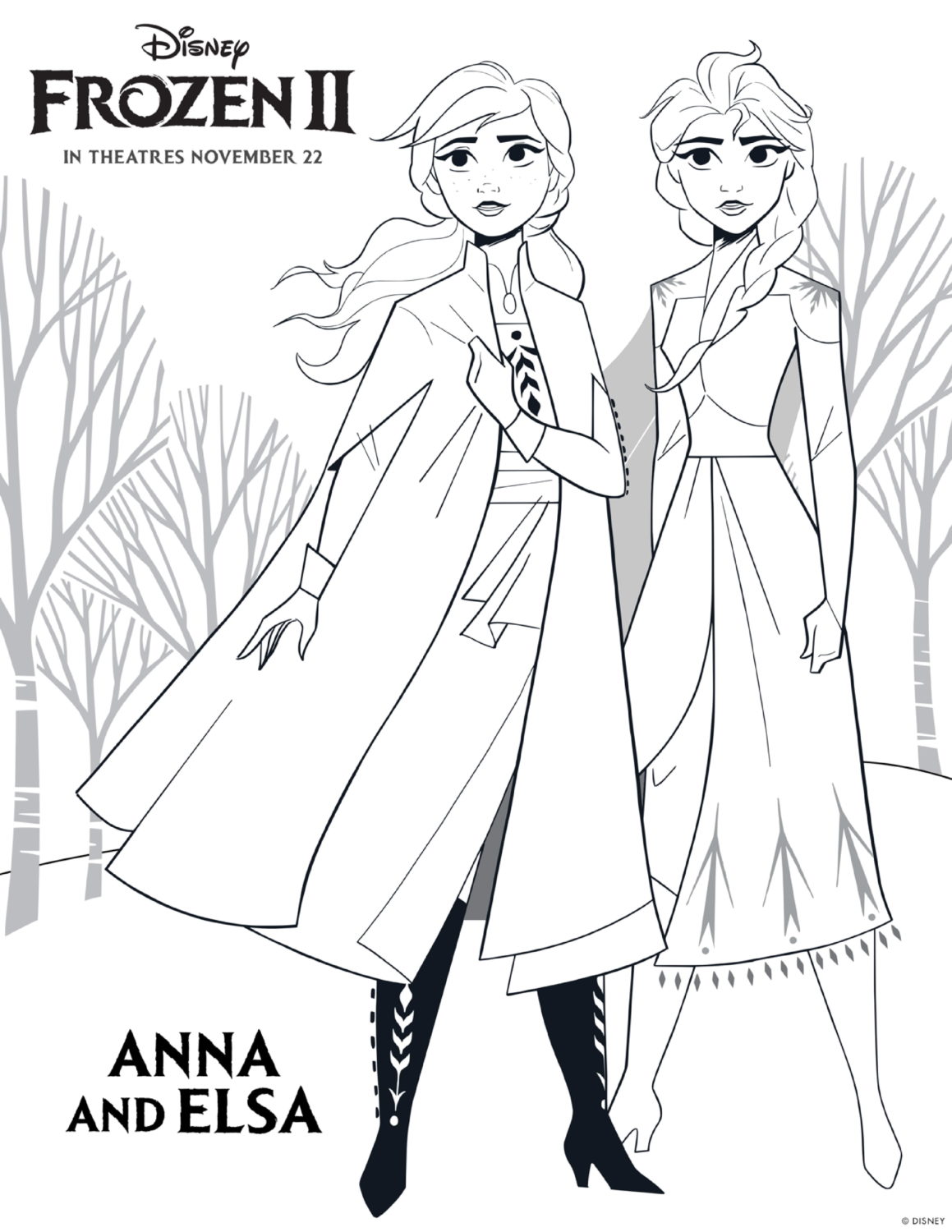 Frozen 2 Elsa and Anna Coloring Page