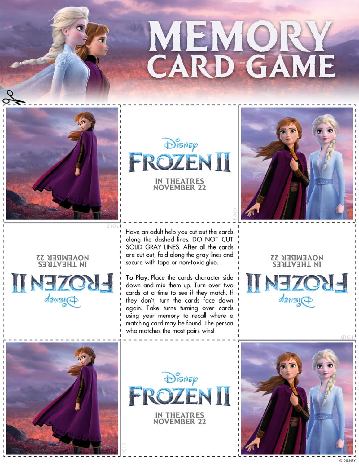 Frozen 2 Memory Card Game