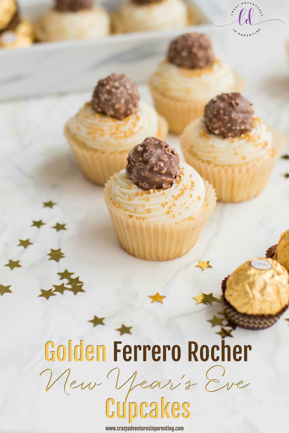 Golden Ferrero Rocher New Year's Eve Cupcakes