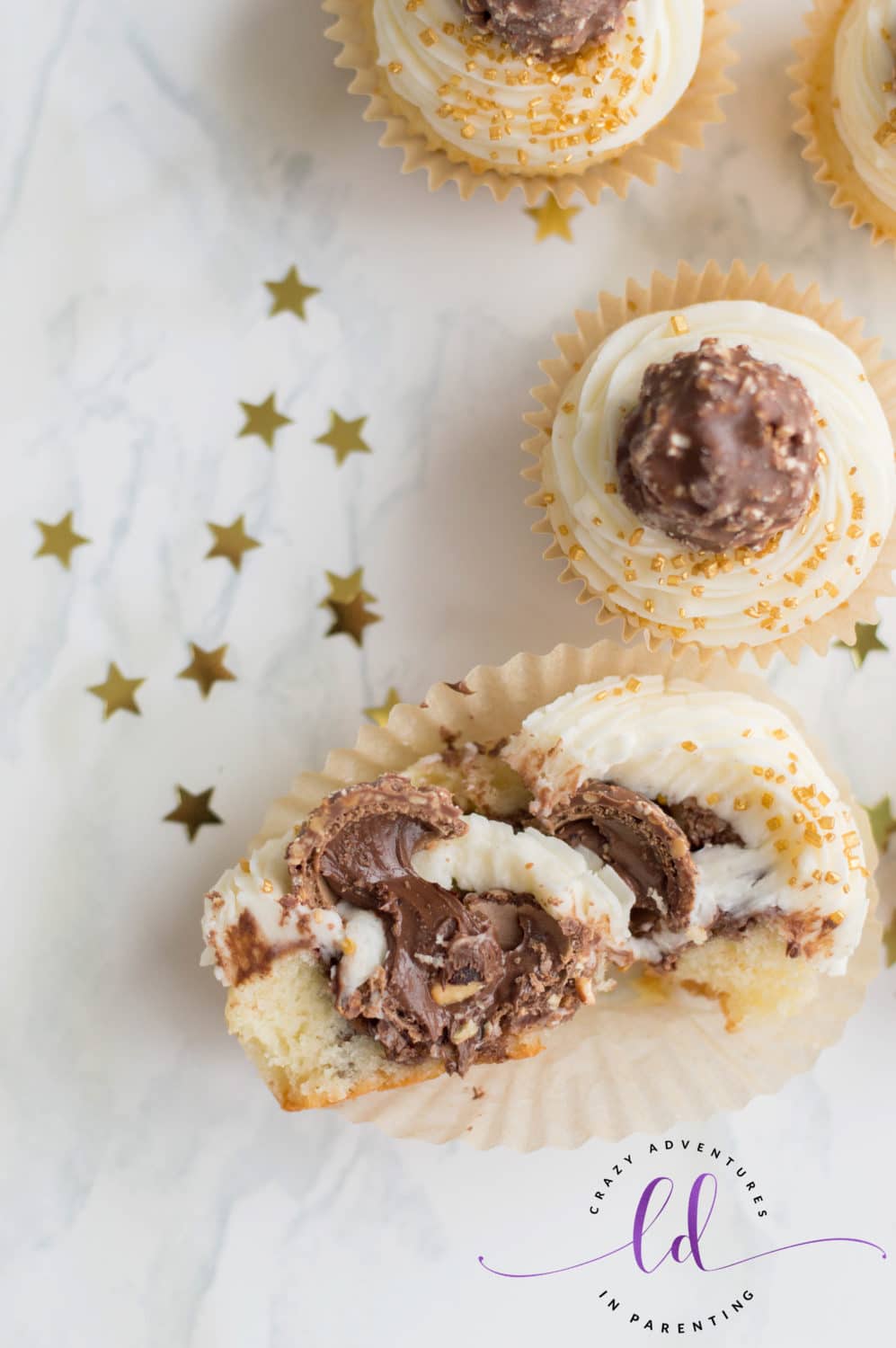 Nutella Stuffed Golden Ferrero Rocher New Year's Eve Cupcakes