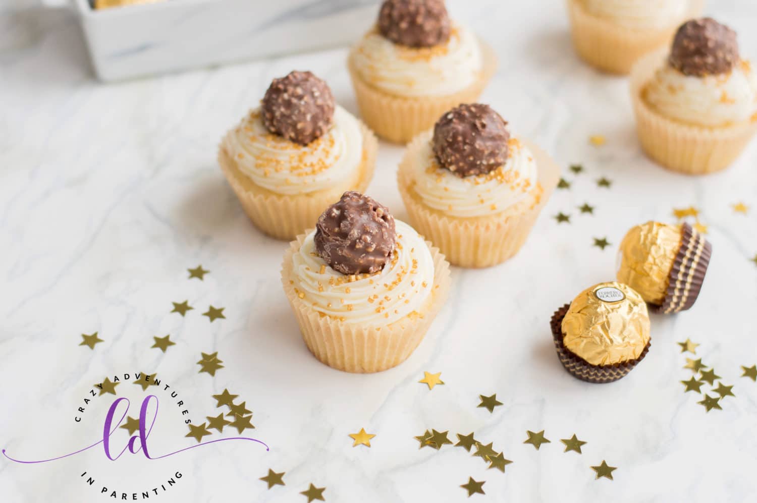 Top with Candy for Golden Ferrero Rocher New Year's Eve Cupcakes