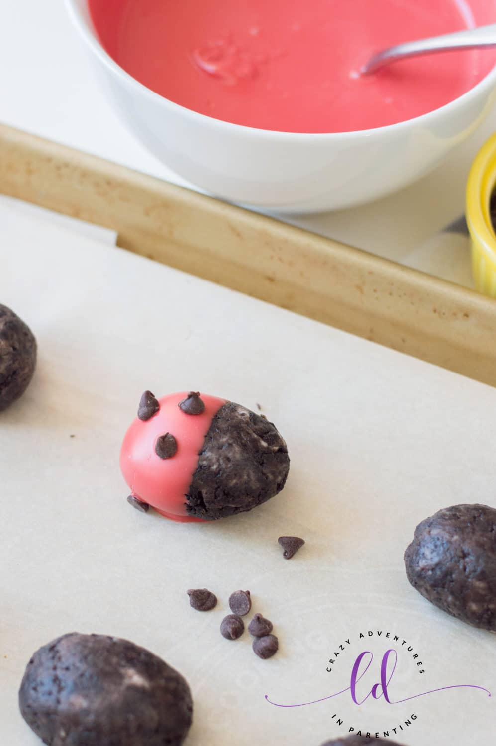 Add Chocolate Chips to Make Ladybug Lovebug Oreo Truffles