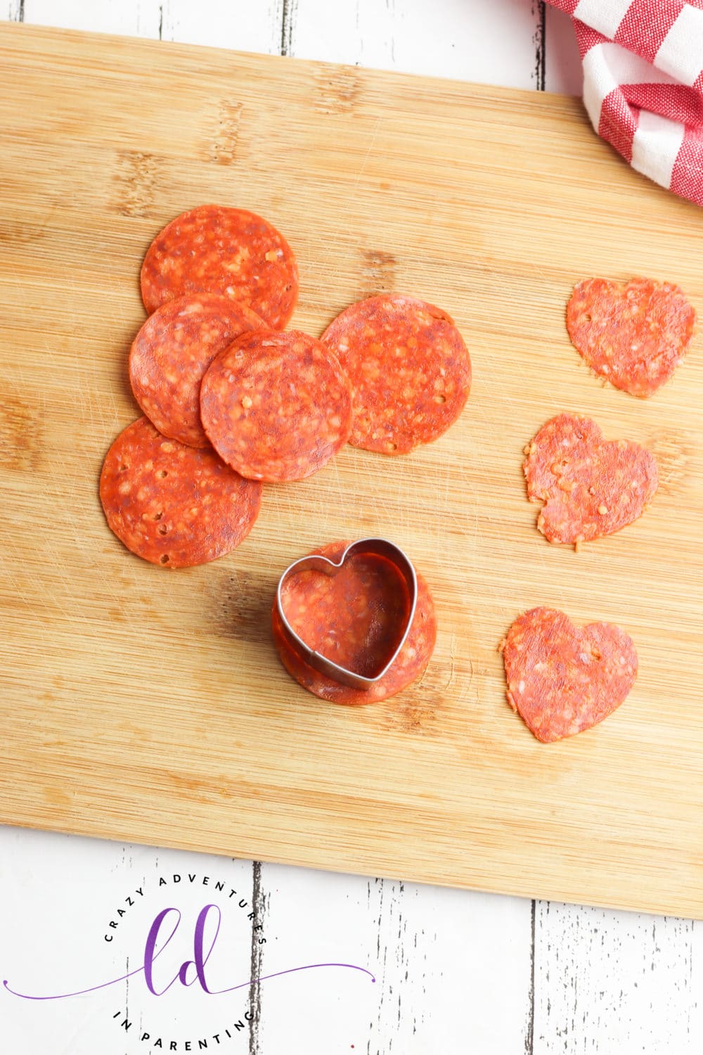 Cut Out Pepperoni Hearts for Heart-Shaped Pizza for Valentine's Day