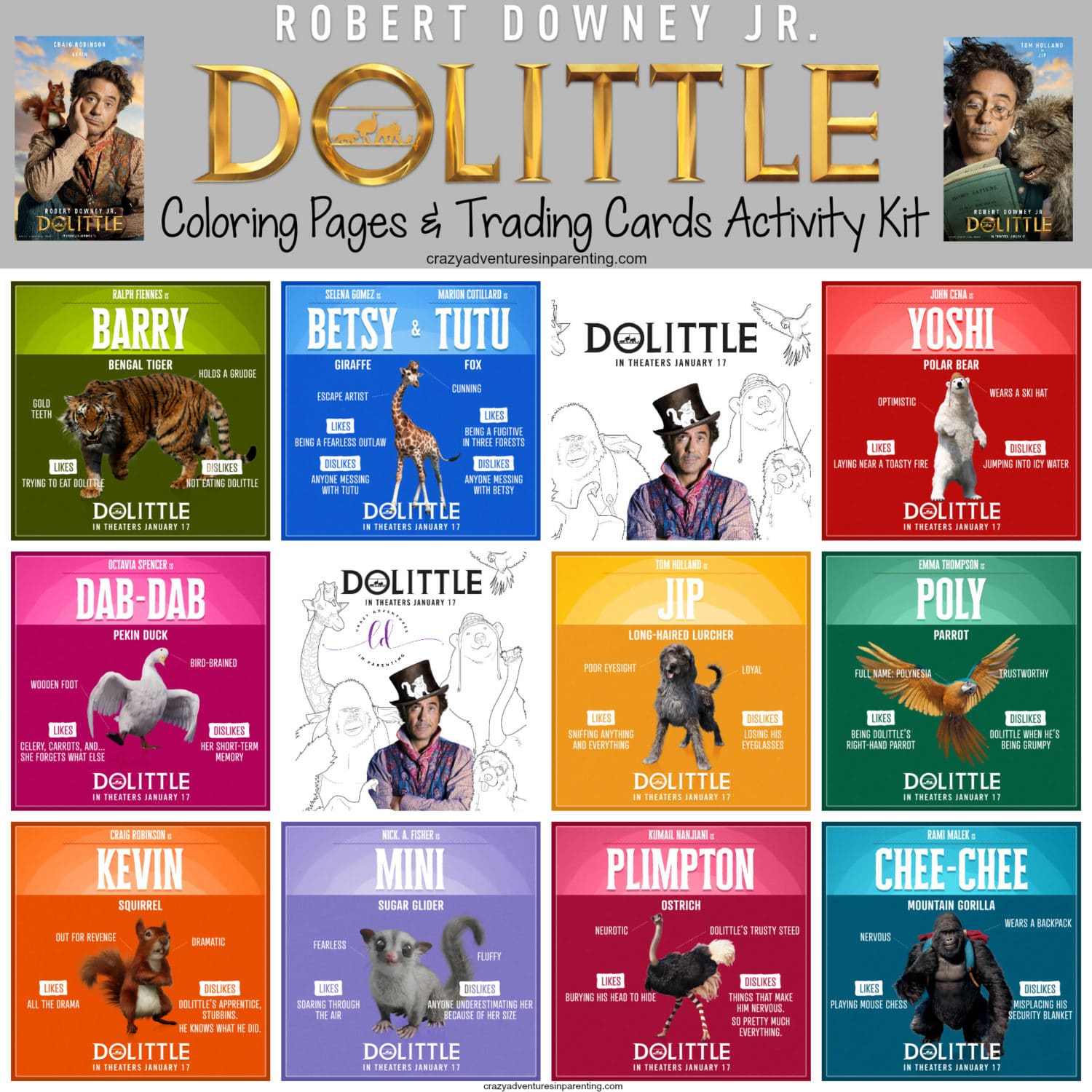 Dolittle Coloring Pages and Trading Cards Activity Kit