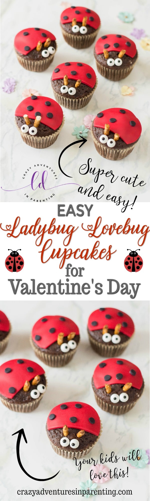 Easy Ladybug Lovebug Cupcakes for Valentine's Day