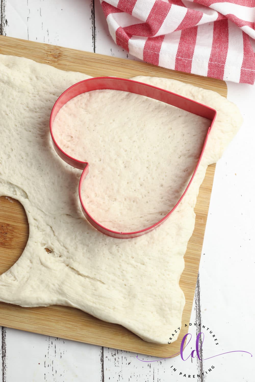 Roll Out and Cut Dough into Heart Shapes for Heart-Shaped Pizza for Valentine's Day