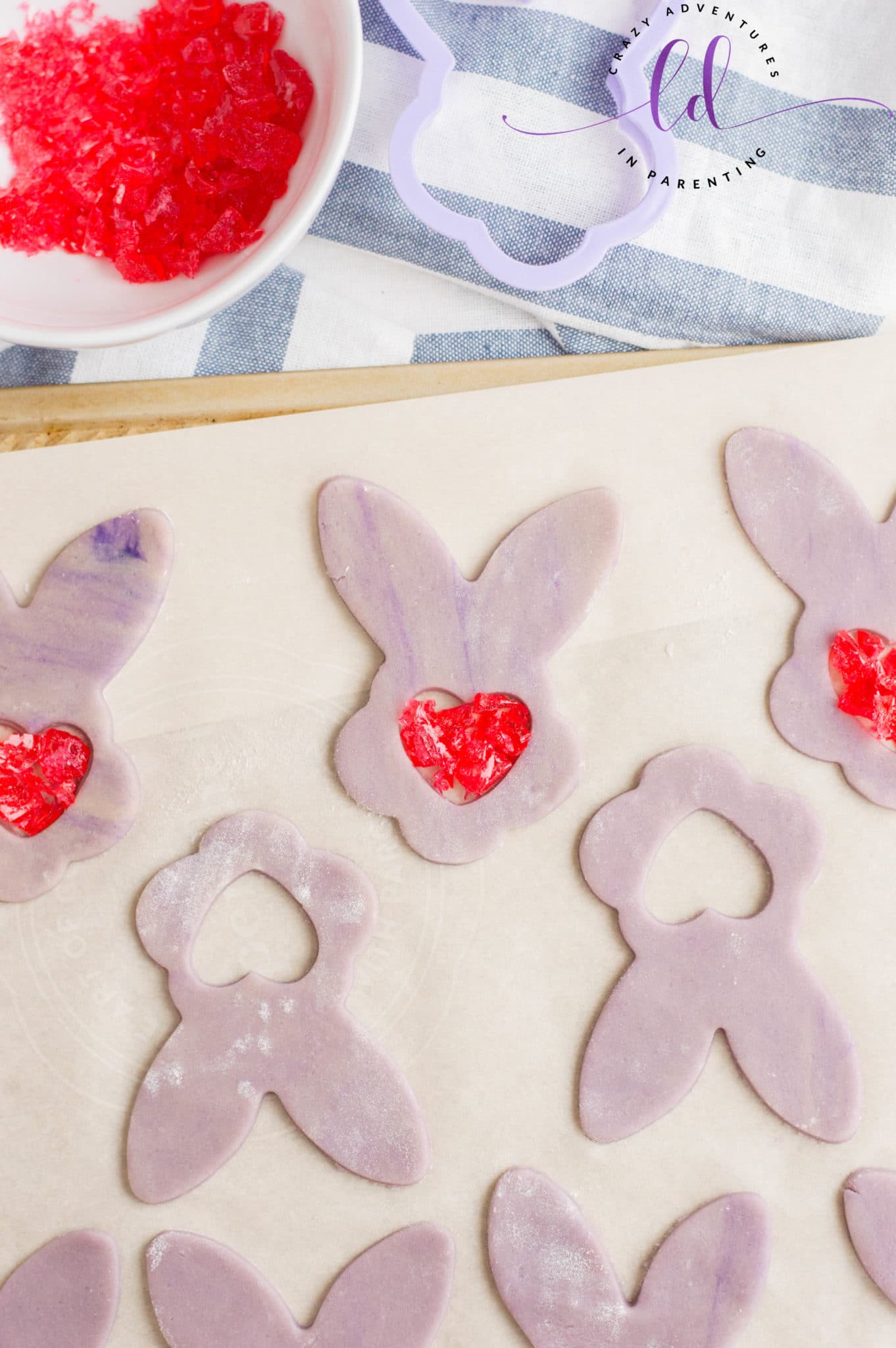 Add Crushed Candy to Heart-Shaped Hole to Make Bunny Stained Glass Cookies