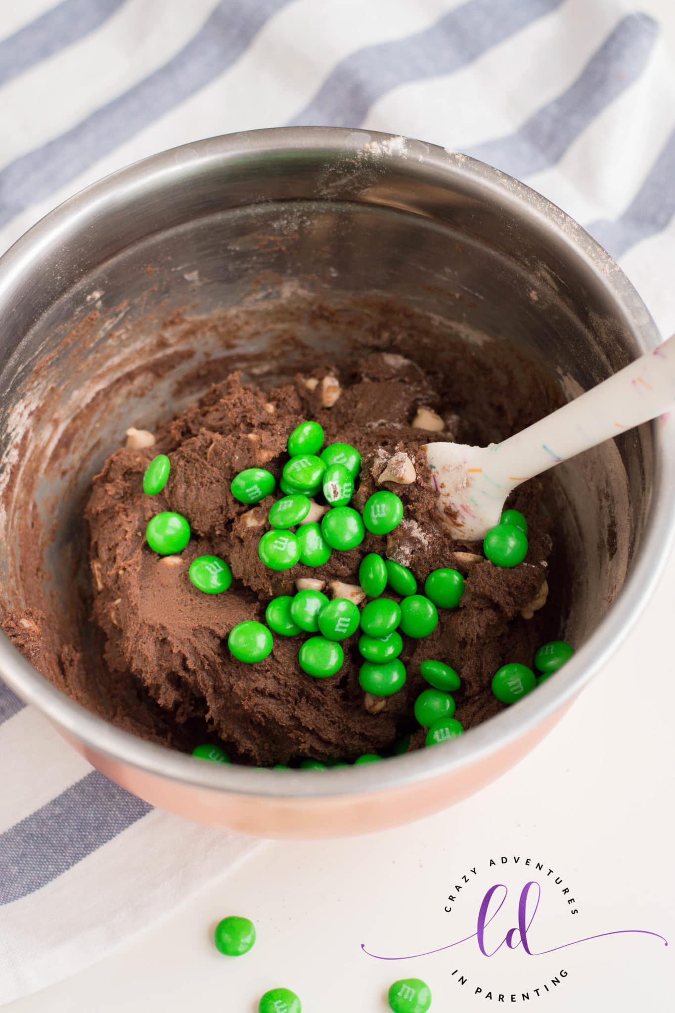 Add Green M&Ms to St Patricks Day Chocolate Cookies