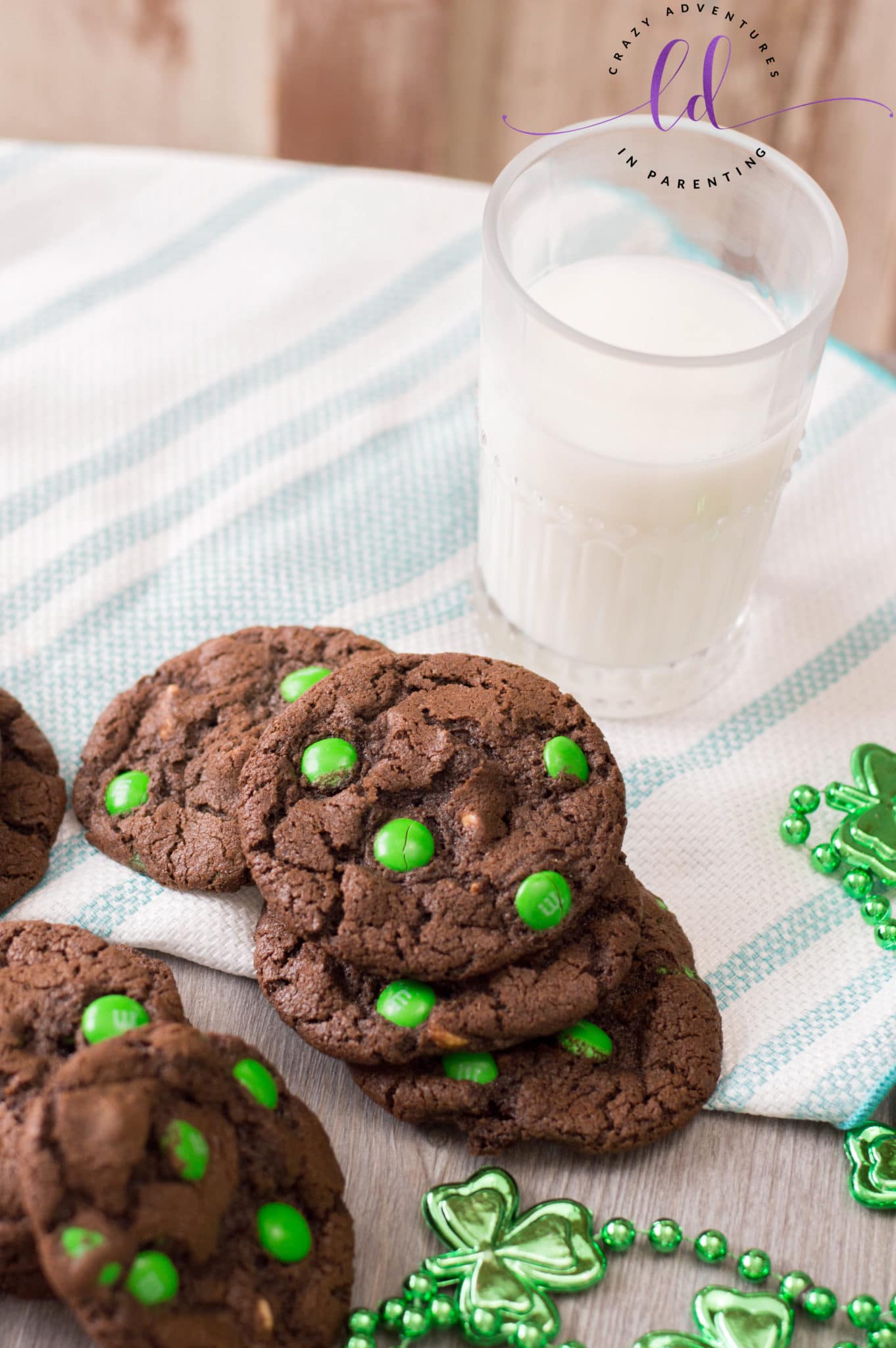 St Patricks Day Chocolate Cookies with Green M&Ms