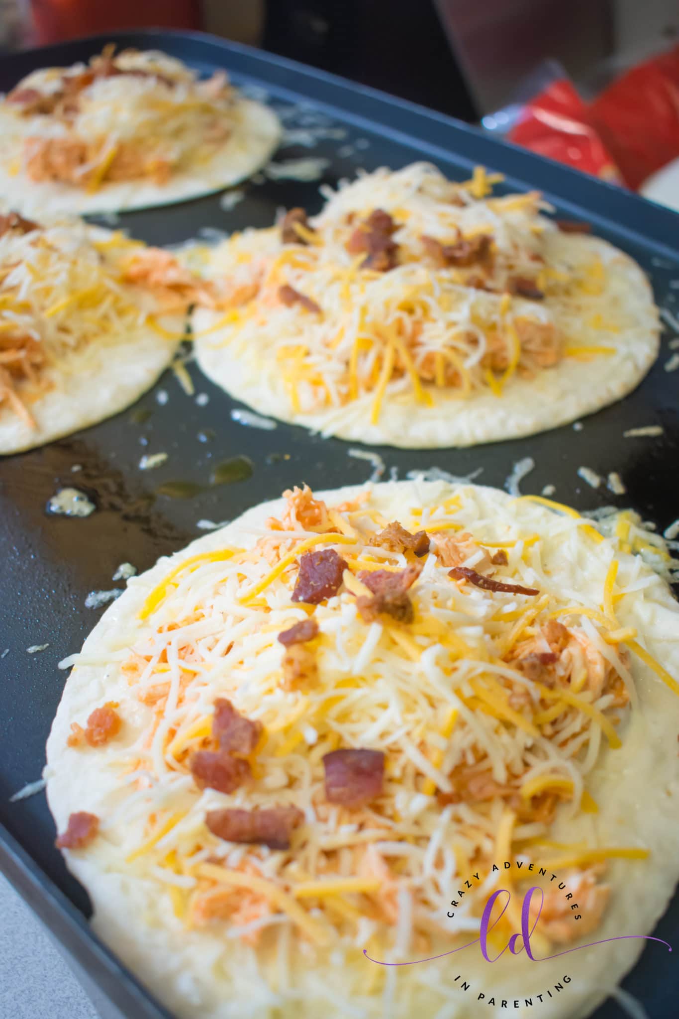 Add Shredded Bacon to Buffalo Chicken Bacon Ranch Quesadillas