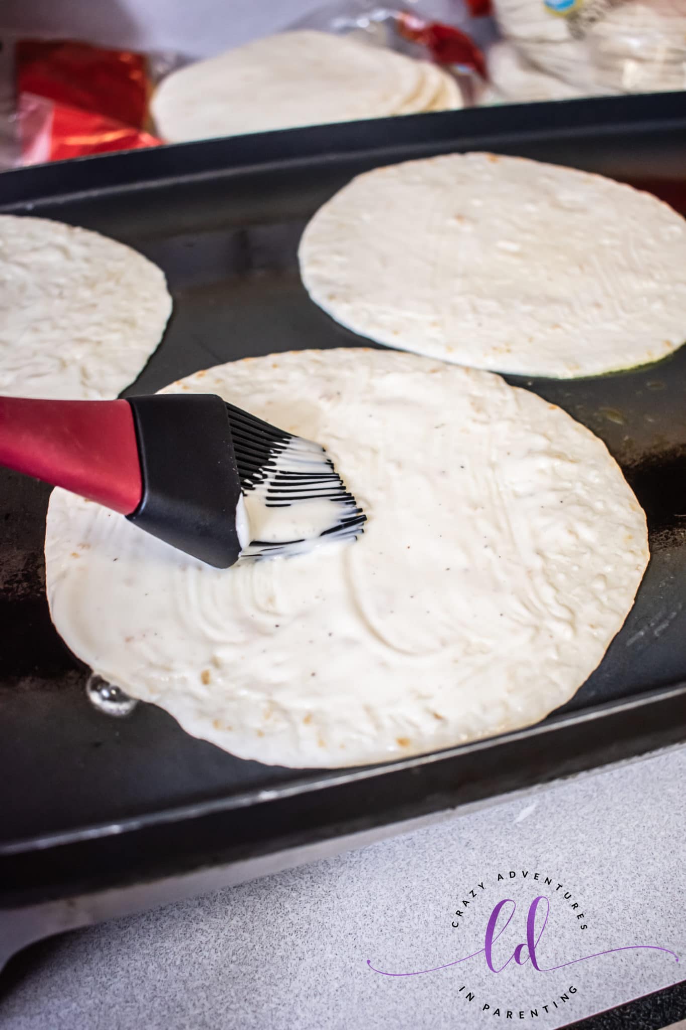 Baste Ranch on Tortillas to Make Buffalo Chicken Bacon Ranch Quesadillas