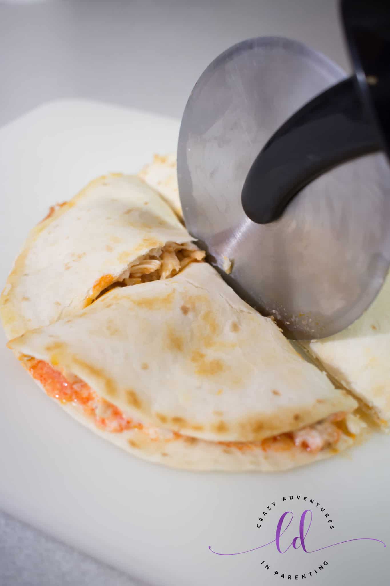 Cut into Triangles to Serve Buffalo Chicken Bacon Ranch Quesadillas