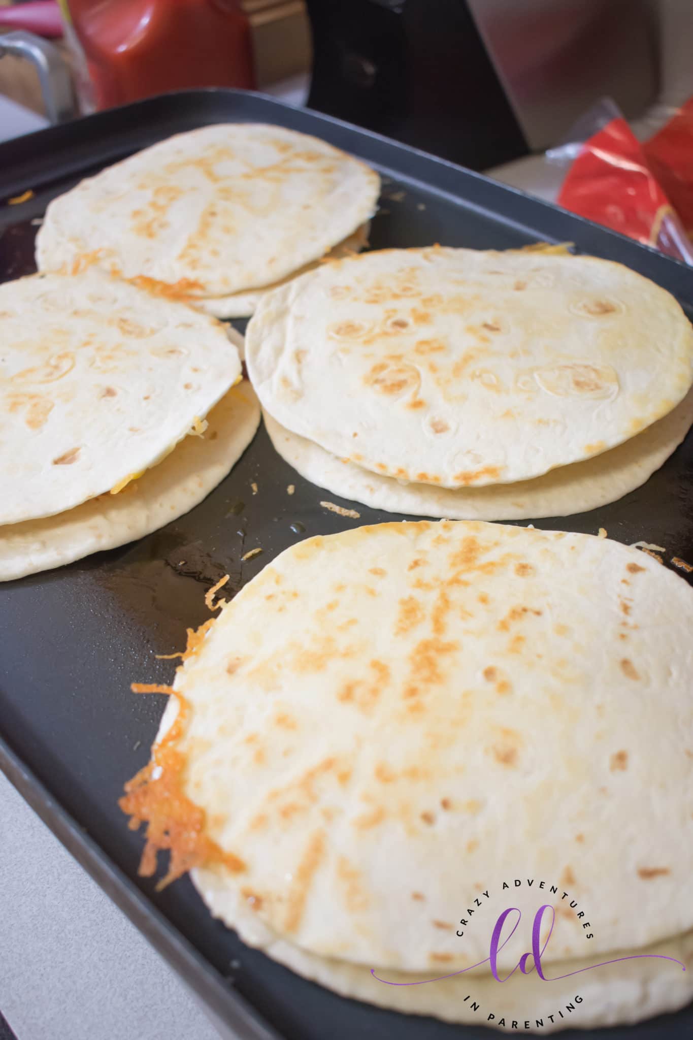 Flip Tortillas Over to Make Buffalo Chicken Bacon Ranch Quesadillas