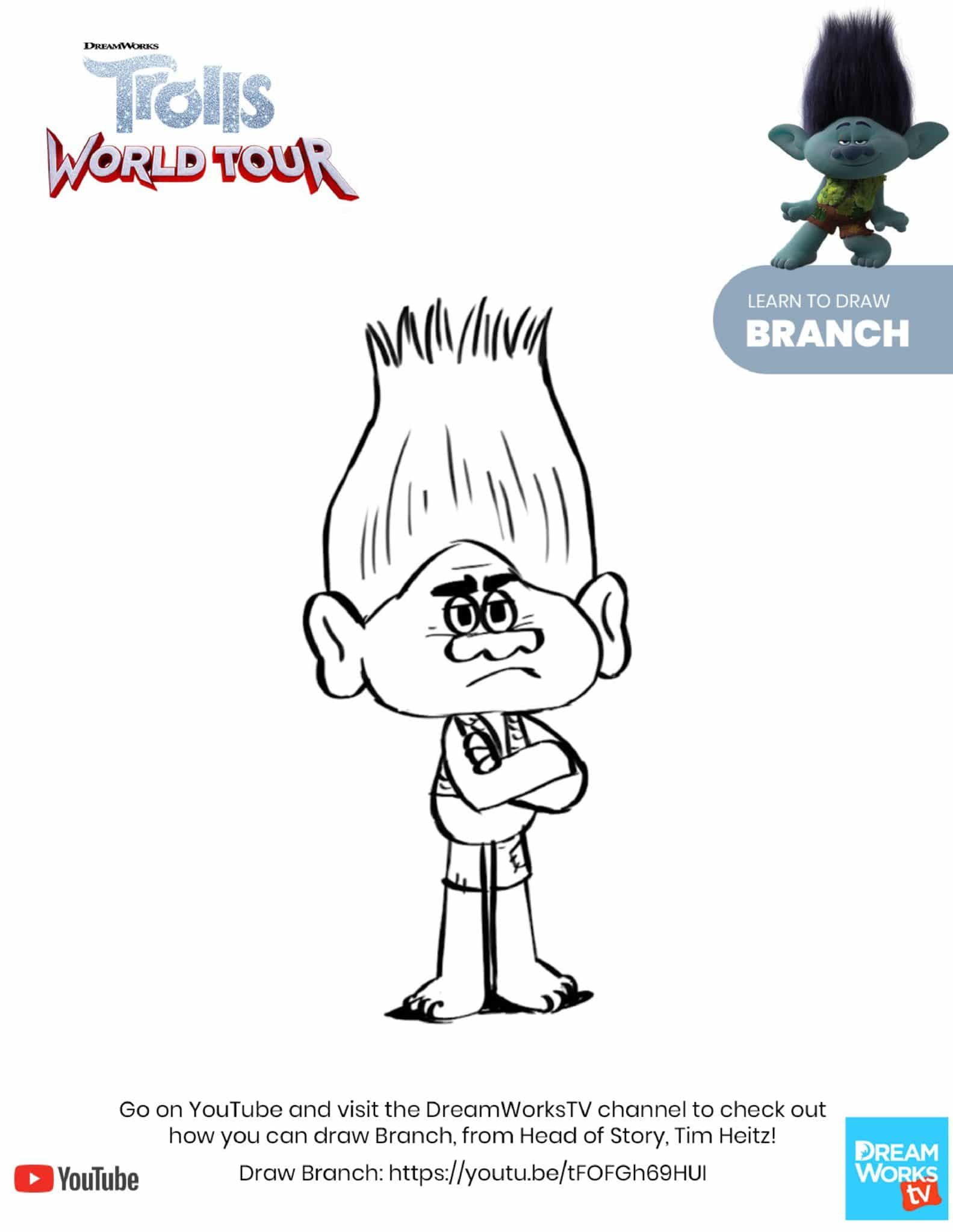 Learn to Draw Branch - Trolls World Tour Coloring Pages