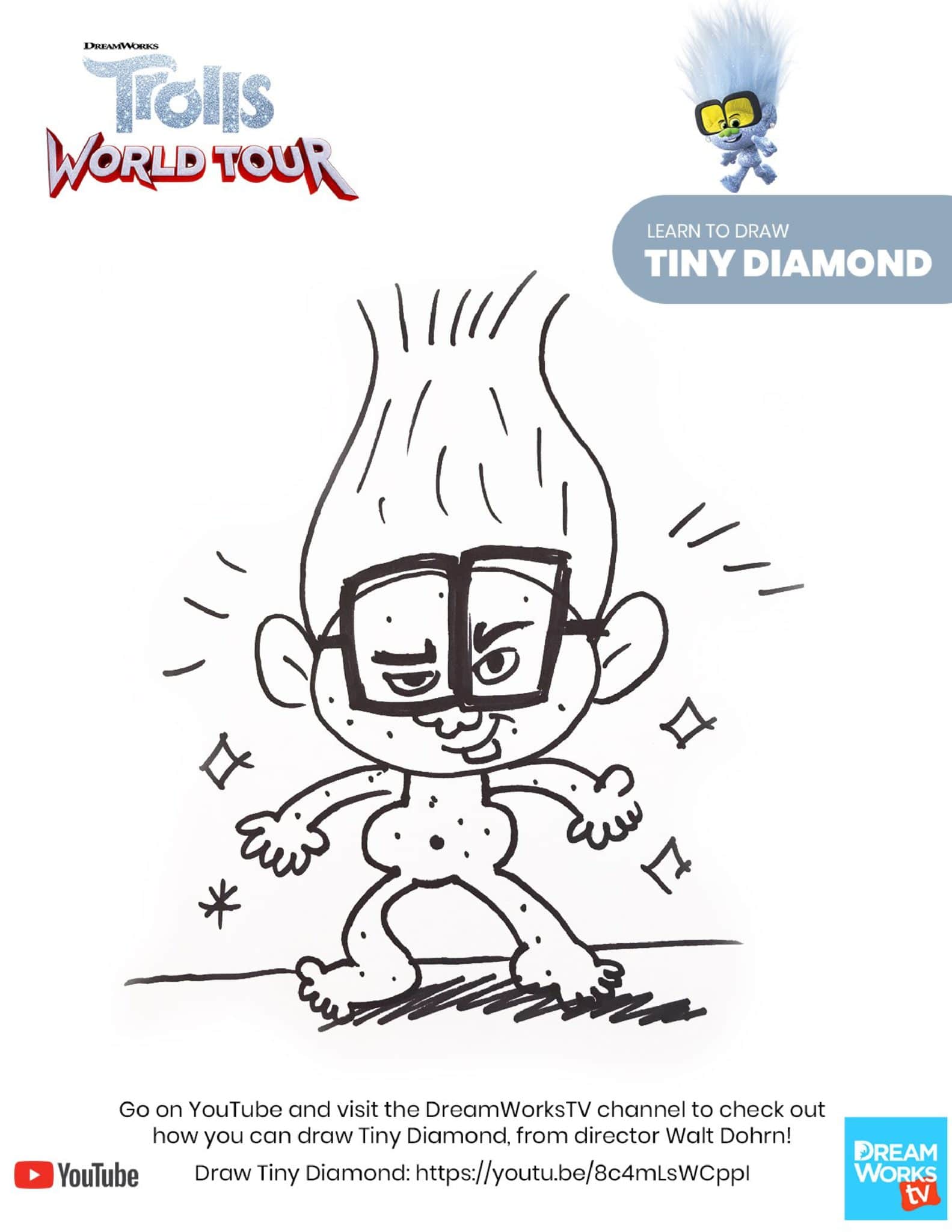 Learn to Draw Tiny Diamond - Trolls World Tour Coloring Pages