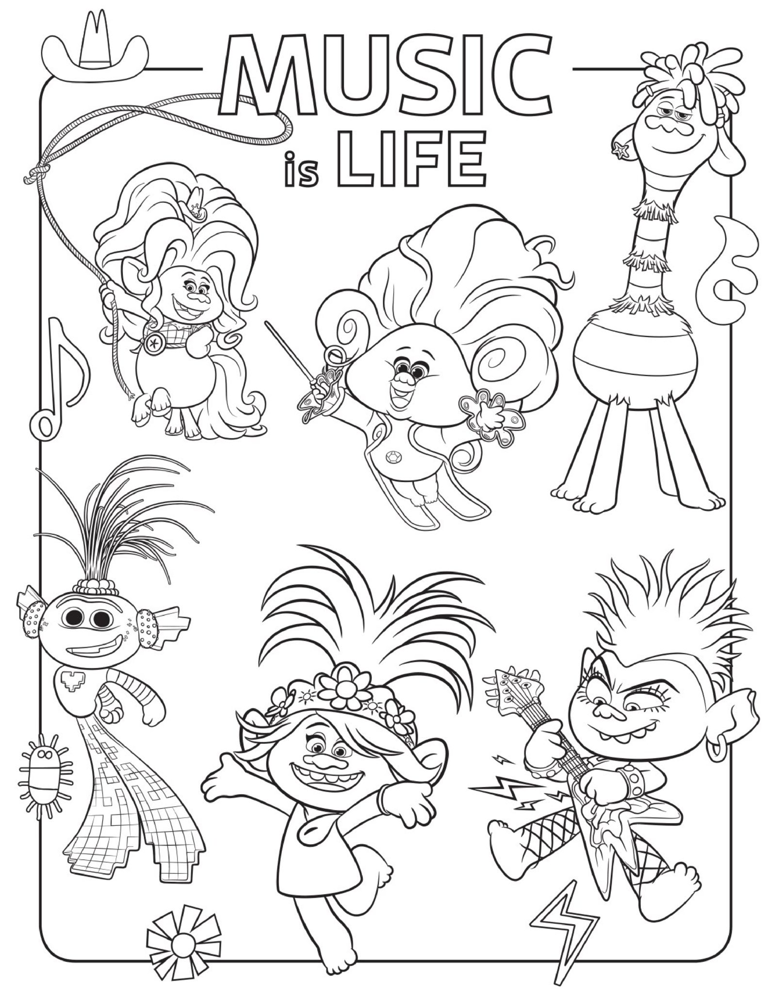 Music is Life Trolls World Tour Coloring Page