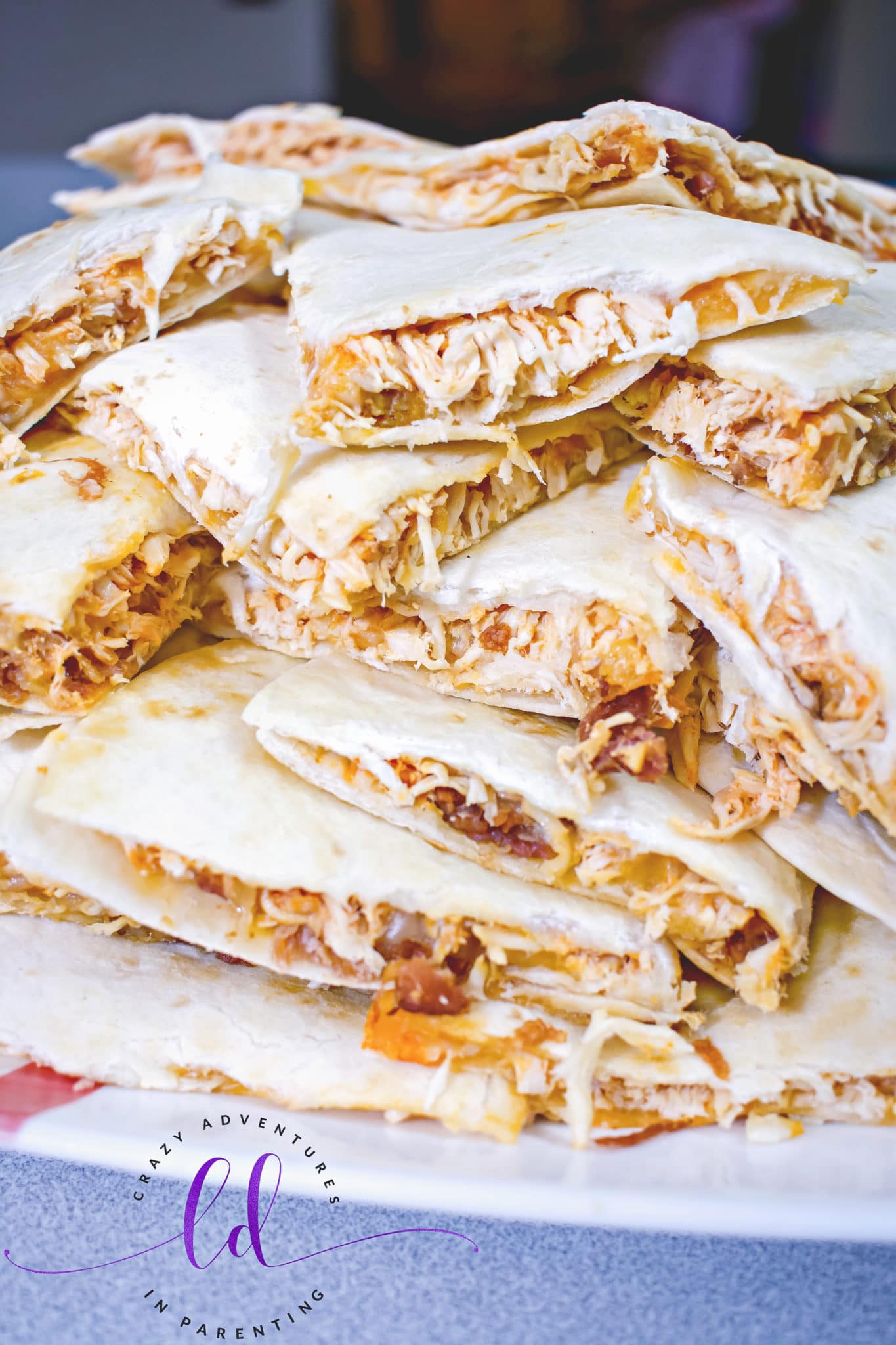 Plate of Buffalo Chicken Bacon Ranch Quesadillas