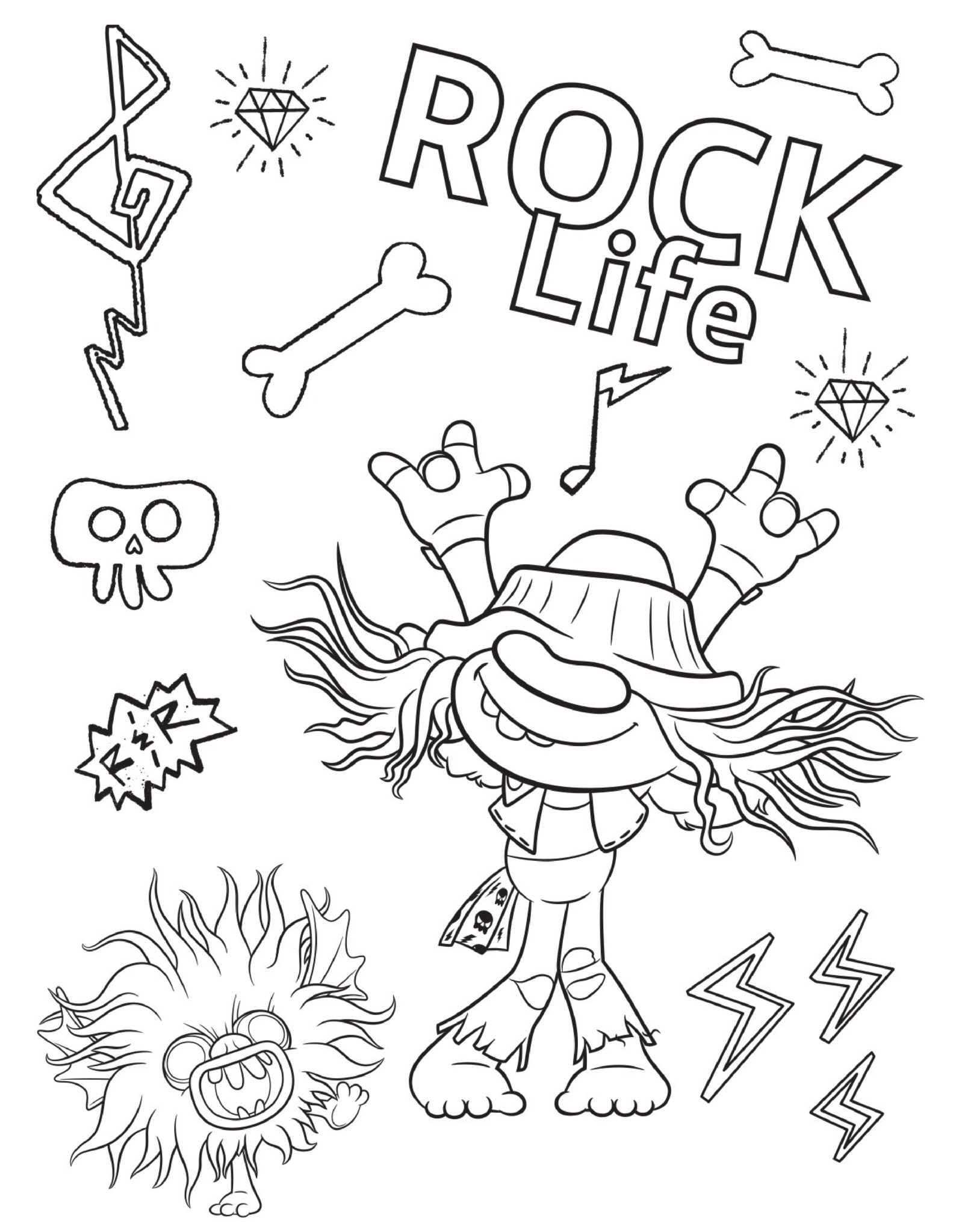 Rock Life Trolls Coloring Page