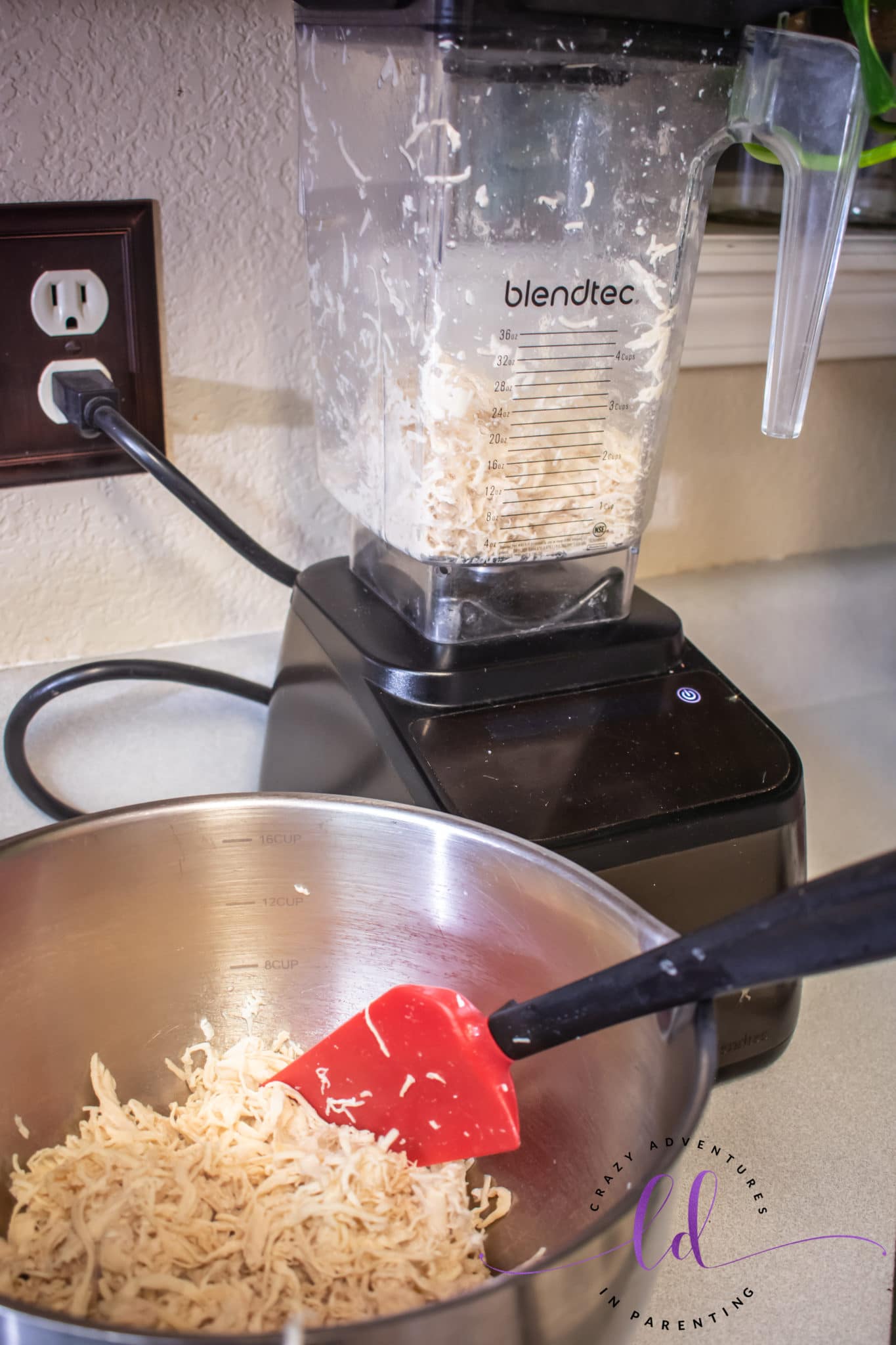 Shredded Chicken to Make Buffalo Chicken Bacon Ranch Quesadillas