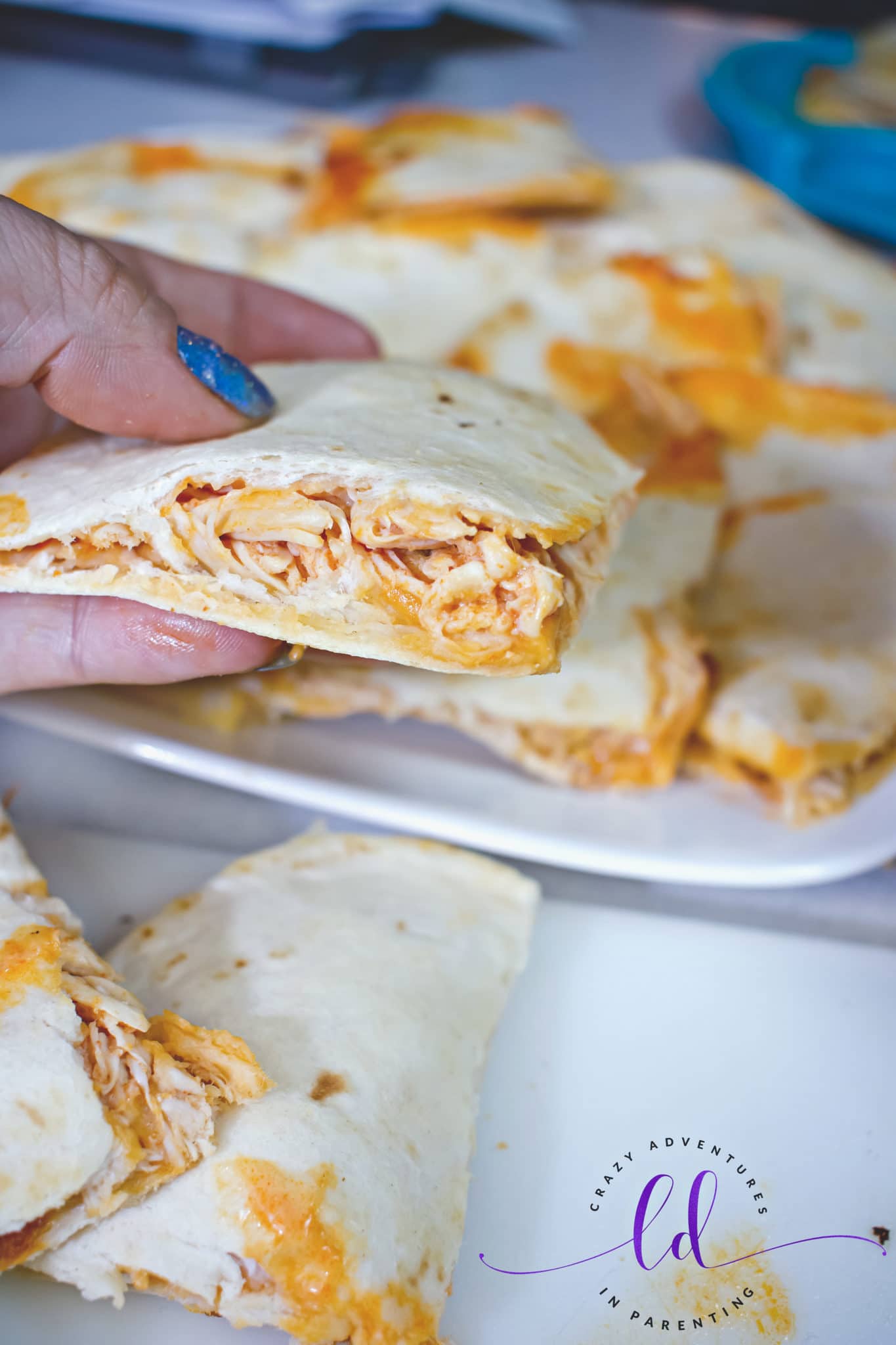 Sliced Buffalo Chicken Bacon Ranch Quesadillas