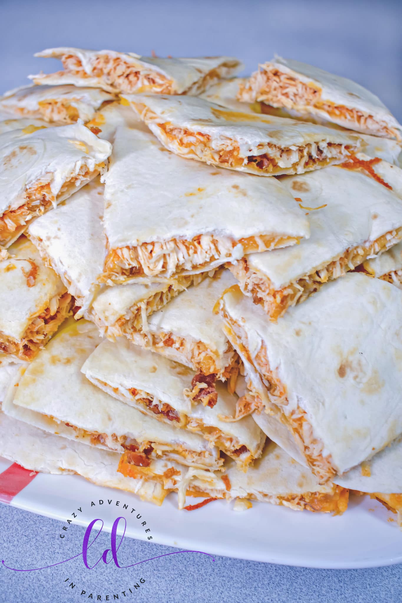 Stack of Buffalo Chicken Bacon Ranch Quesadillas