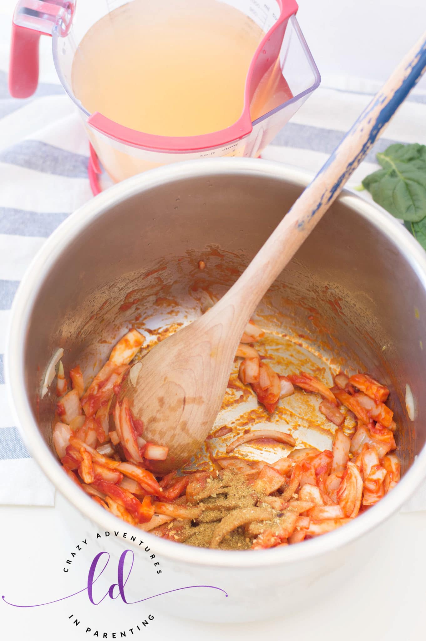 Stir in Seasonings to Make Instant Pot Tortellini Soup