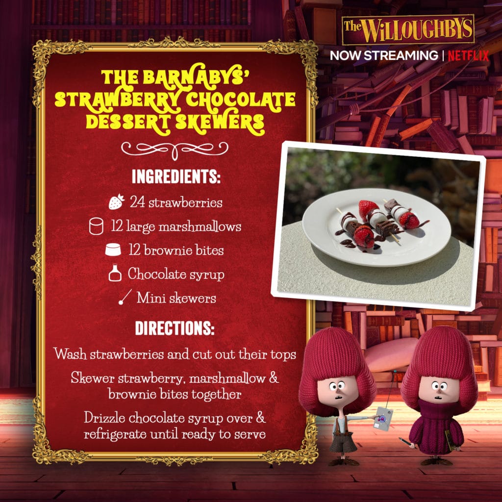 The Barnaby's Strawberry Chocolate Dessert Skewers Recipe from The Willoughbys