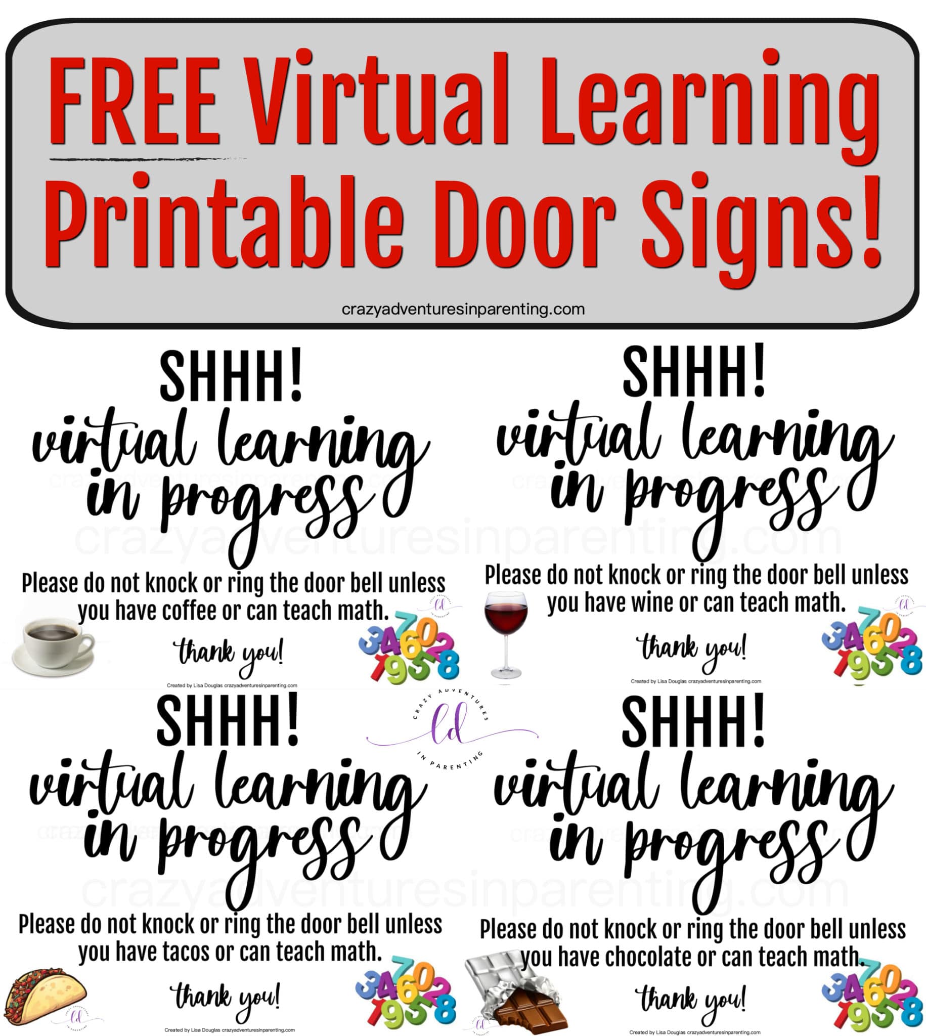 Free Virtual Learning Printable Door Signs Crazy Adventures in Parenting