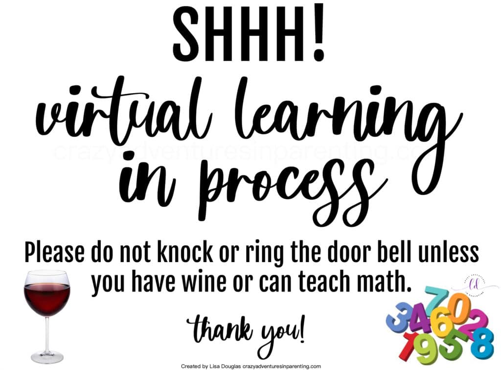Shhh! virtual learning sign printable wine