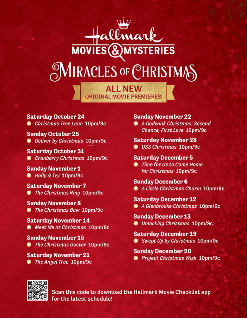 Hallmark Movies and Mysteries Miracles of Christmas movie line up 2020