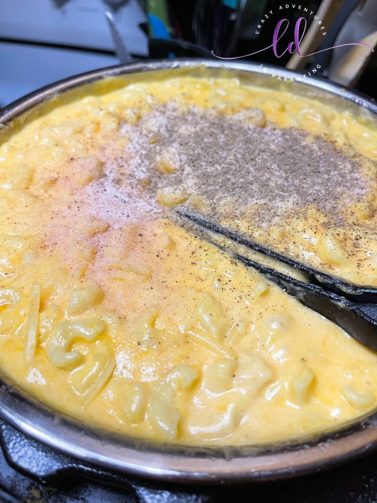 Season generously to make Instant Pot Queso Macaroni and Cheese for dinner