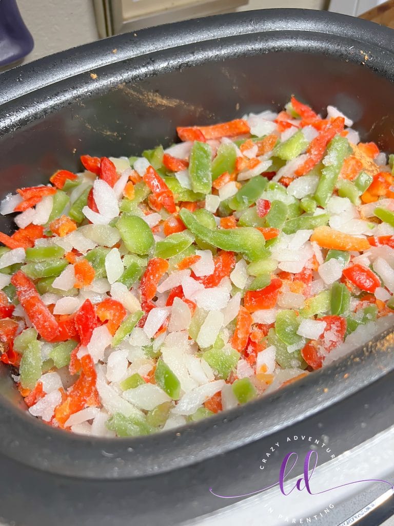minced garlic and frozen onions and peppers