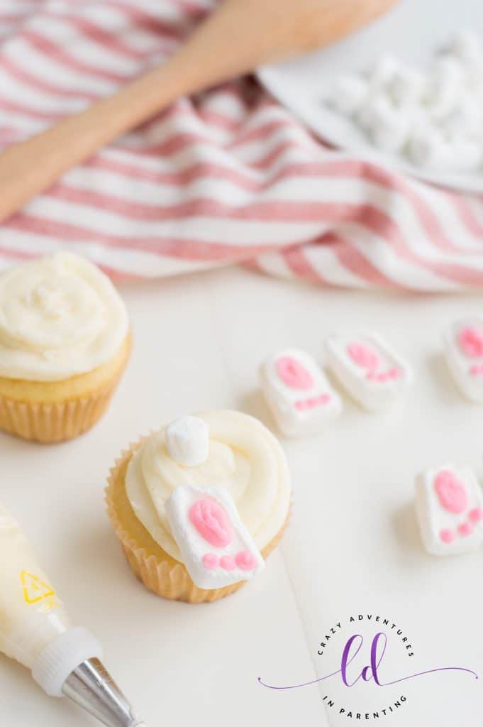 Add Bunny Tails and Feet to Bunny Butt Cupcakes