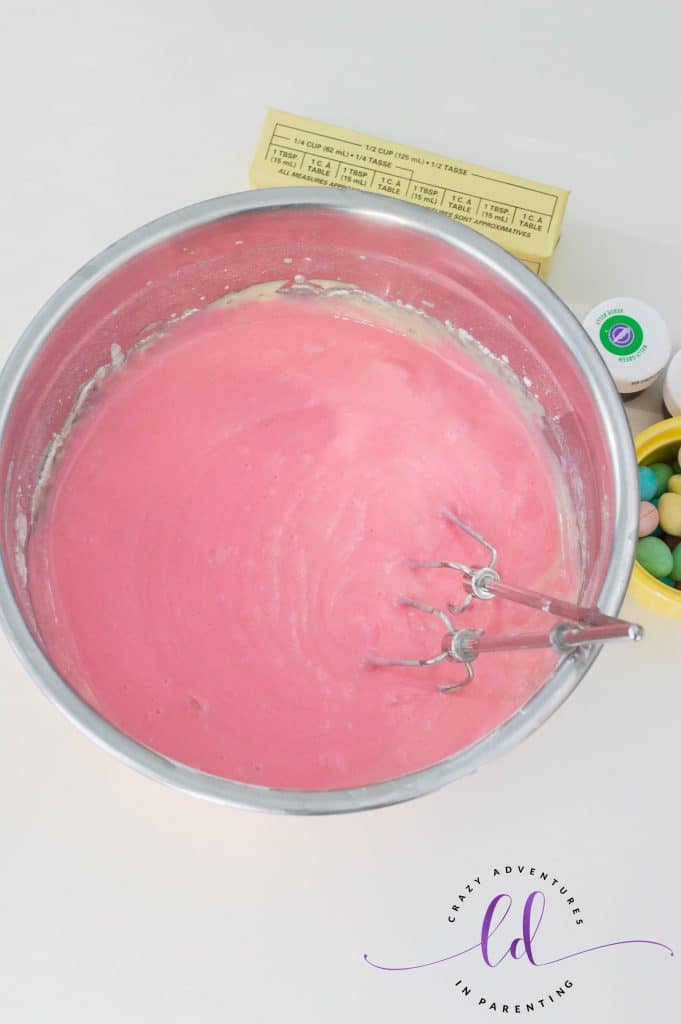 Add Pink Gel Food Coloring to Cake Batter to Make Easter Mini Cakes