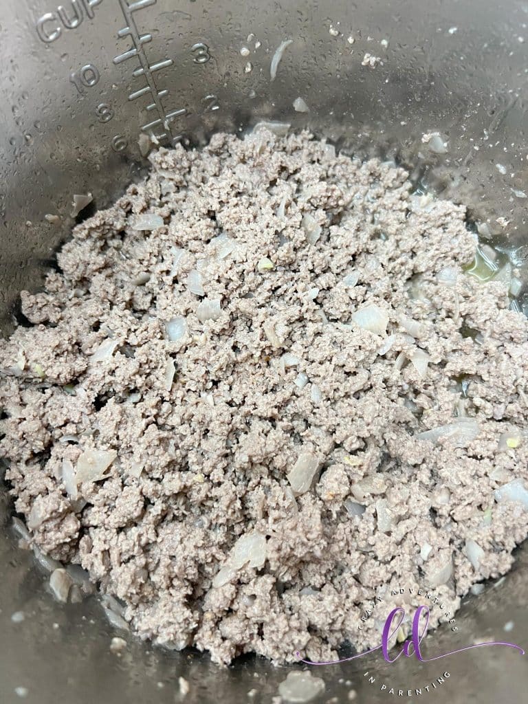 Browned Beef and Onions to Make Easy Instant Pot Taco Macaroni